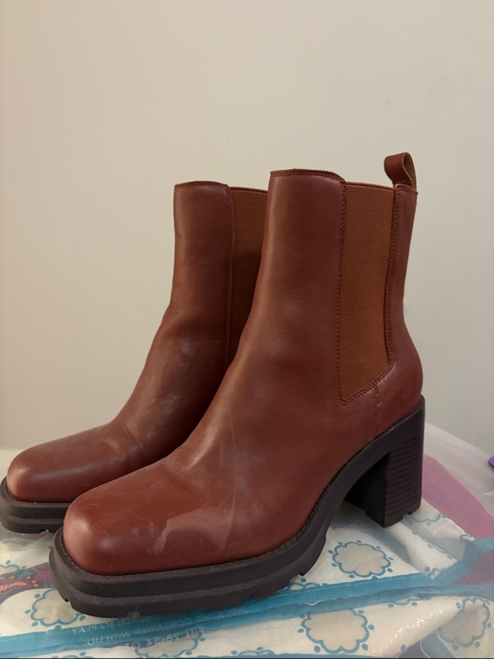 Crown Vintage Chestnut Brown Leather Block Heel Booties
